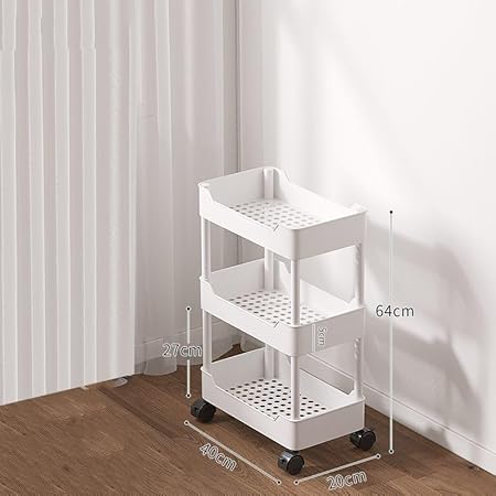 Chariot de rangement mobile à 4 niveaux avec roulettes, unité fine et étanche avec étagère de rangement pour cuisine, chambre, buanderie, bureau, salle de bain (noir, 3 couches, largeur 25 cm) - Nail Gallerys