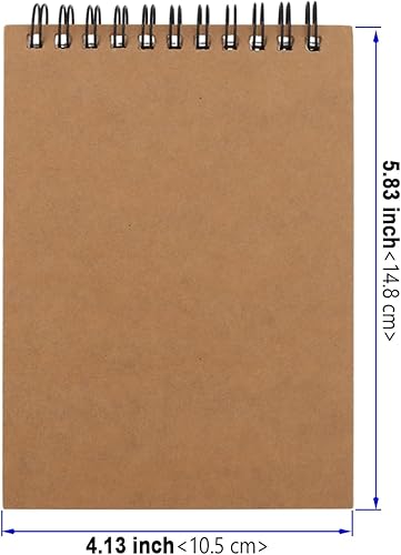 PUCSIQ Lot de 6 carnets de croquis A6 - Papier à dessin adulte - Accessoires dessin - Format portrait - Bloc A6 à spirale - 160 g/m² - Papier kraft ligné - Pour notes et dessins - 30 feuilles/60 pages - Nail Gallerys