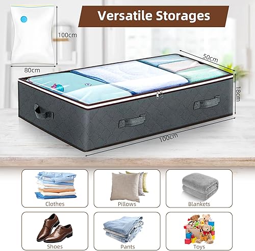 Sacs de Rangement pour Dessous de Lit,Rangement Sous Lit De Grande Capacité,Avec 1 Sacs Sous Vide, Boîte de Rangement pour Vêtements Sous le Lit,Rangement Adapté aux Couettes, Couvertures et Literie - Nail Gallerys