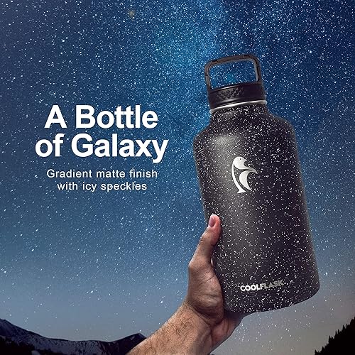 Coolflask Bouteille d'eau isotherme 2L, demi gallon d'eau avec paille et 3 couvercles, bouteille d'eau sous vide en acier inoxydable pour la gym, le sport et les voyages, Starry Indigo Black - Nail Gallerys