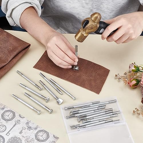 UNICRAFTALE 1 ensemble Outils D'Estampage du Cuir Kit D'Estampage du Cuir 20pcs Ensemble de Tampons en Cuir à Motifs de Formes Mixtes Outils de Tampon Artisanat du Cuir pour Artisanat du Cuir - Nail Gallerys