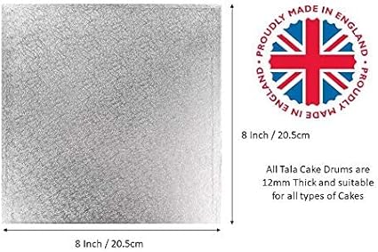 Tala Plateau à Gâteau Carré 30cm/12', Ultra Résistant avec une Épaisseur de 12mm, Base en Feuille d'Argent, Idéal pour les Gâteaux Lourds - Nail Gallerys