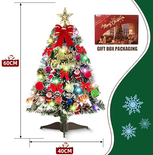 Sapin de Noël Artificiel 60 cm - Mini Arbre Avec Ornements pour Table, Bureau, Accueil - Décoration pour Fête de Noël - Nail Gallerys