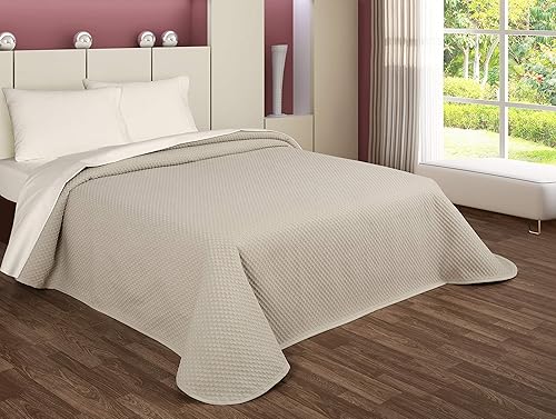 Nora Home Couvre-lit 235x260 en Jacquard pour Printemps et été Couleur Lin - CUADRADITOS - Nail Gallerys