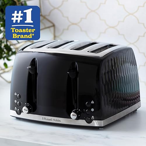 Russell Hobbs Grille-pain nid d'abeille 4 tranches (fentes indépendantes et extra larges avec levage élevé, 6 niveaux de brunissage, fonction Frozen/Annulation/Réchauffage, Plateau ramasse-miettes - Nail Gallerys