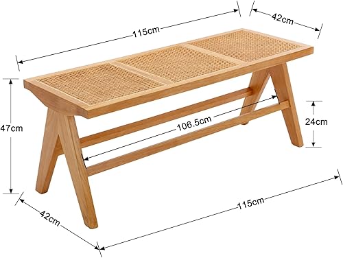 Wahson Banc de Salle à Manger en Rotin et Bois Massif - Banquette Restaurant pour Cuisine, Bois Naturel - Nail Gallerys