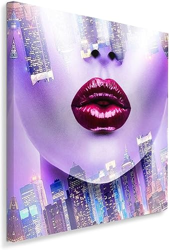 Feeby Impression Sur Toile Femme Ville 80x80cm Tableaux Tableau Mural Image Moderne Photo Décoration Murale Artistique Photographie Design Chambre Salon Cuisine Violet Rose Rouge - Nail Gallerys