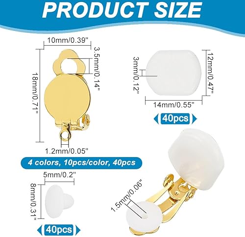 GOMAKERER 120pcs convertisseur de Boucles D'Oreilles à Clipser, 6 Styles Boucles D'Oreilles Non Percées Fer Boucles D'Oreilles à Plateau Rond à avec Coussinets en Silicone pour Fabrication de Bijoux - Nail Gallerys