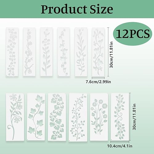 Lot de 12 pochoirs réutilisables pour décoration murale, projets de bricolage, toile, meubles - Nail Gallerys