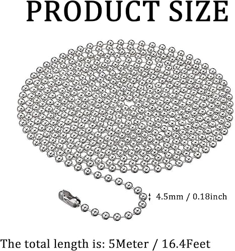 SYEYCW 5Meter Chaîne à Billes, 4.5mm Chaîne en 304 Acier Inoxydable, Chaîne de Perles en Métal, Chaîne d'Extension Perlée Chaine, avec 12 Connecteurs Correspondants, Chaîne de Perles, Argent - Nail Gallerys