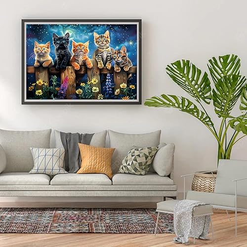 GDYEEH 5D Chat Mignon Peinture Diamant Painting Kit, DIY Chatons Art du Diamant Complet Kits, Fleurs Diamond Art Kits Strass Point de Croix Painting pour Adultes Débutants Maison Décor 40x30cm - Nail Gallerys