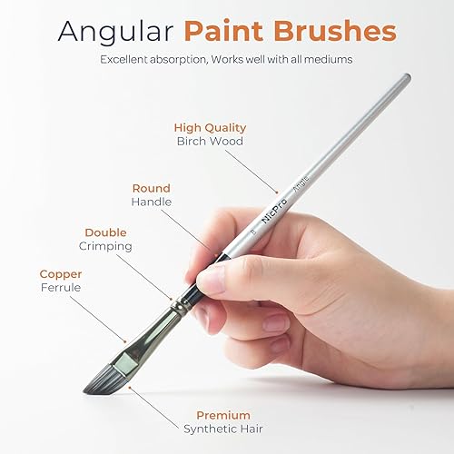 NicPro Lot de 10 pinceaux biseautés en nylon doux, anti-perte de poils, pour peinture à l'aquarelle, acrylique, encre, gouache, huile, tempera, pour débutants et artistes - Nail Gallerys