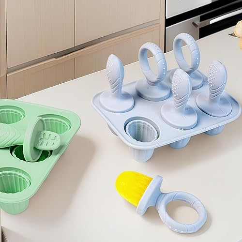 Alihoo Lot de 6 moules à glace en silicone - Pour bébés et tout-petits - Avec bâtonnets en plastique - Vert - Nail Gallerys