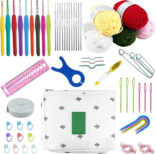 Comzantor Kit Crochet de 58 pièces Complet, Kit Tricot, Trousse Crochet Sac Enfant de Peluche Diy for Beginners, pour Enfant et Debutant Adulte - Nail Gallerys