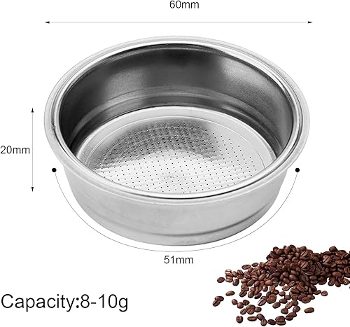 Passoire à café de 51 mm en acier inoxydable - Compatible avec les paniers à café Delonghi - Accessoires pour machine à expresso - 8 à 10 g (1 tasse) - Nail Gallerys