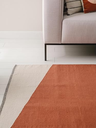 benuta Tapis pop en coton Lenny - Terracotta 60 x 100 cm - 100 % coton - Rectangulaire et dans le style : abstrait, géométrique, rayé, minimaliste, nature, rétro - Facile d'entretien pour le salon - Nail Gallerys
