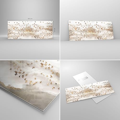 Moderne Impression sur Verre 100x40cm Image Tableau en Verre Decoration Murale Des Oiseaux Or Minimalisme Grand Tableaux Decoratifs Muraux Chambre Panoramique Deco Cadre Salon Art GAB100x40-5679 - Nail Gallerys