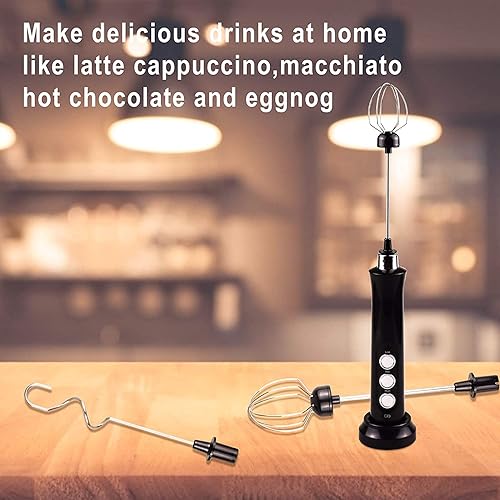 Mousseur à Lait Électrique Tenue à Main,Ozvavzk 3 en 1 Fouet Rechargeable USB,2 Vitesses Réglable avec 3 Têtes d'agitateur en Acier Inoxydable Fouet Électrique pour Latte,Cappuccino,œufs Battus,Café - Nail Gallerys