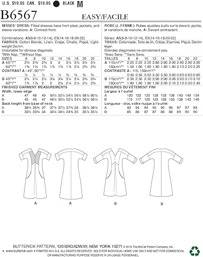 Butterick Patterns 6567 E5 Tailles 14–22 Robes, Soie, Multicolore, 17 x 0.5 x 22 cm - Nail Gallerys