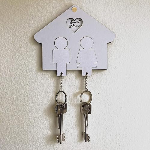 MP CREATIVE SRL Porte-clés en bois en forme de maison – Idée cadeau parfaite pour lui et elle – Idée cadeau de Noël et de Saint Valentin – Idéal pour décorer votre maison (tout blanc) - Nail Gallerys