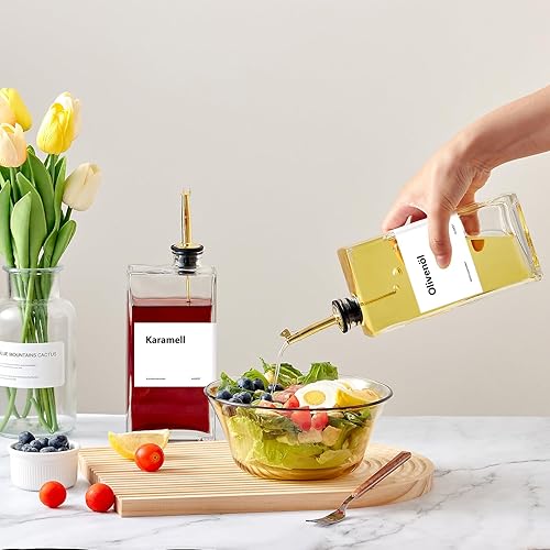 Audest Bouteille d'huile avec 400 ml de bouteille d'huile d'olive à 500 ml, distributeur d'huile avec 40 autocollants, brosse à nettoyage, entonnoir - Nail Gallerys