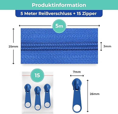 Slantastoffe Fermeture Éclair 5 m sans Fin, Spirale 3 mm + 15 Curseur/Fermeture Éclair 32 Couleurs au mètre - Nail Gallerys
