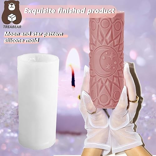 TREABEAR Moules à bougies en silicone, moules à bougies, moules en silicone pour fleurs, moules à bougies cylindriques, moules à bougies en silicone avec motif étoile de lune, moules à bougies en - Nail Gallerys