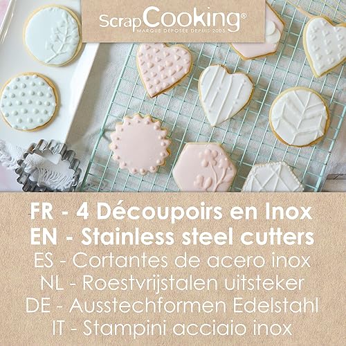 ScrapCooking - 4 Emporte-Pièces à Biscuits - Découpoirs en Inox - Moules pour Petits Gâteaux –Accessoires Pâtisserie - Rond, Cannelé, Cœur, Hexagone - 2064 - Nail Gallerys