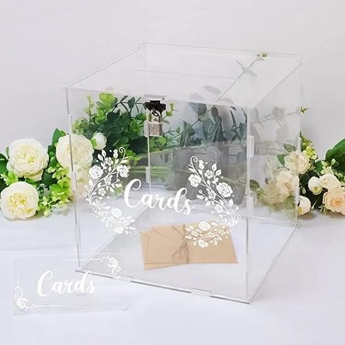 Cikiki Boîte à cartes de mariage en acrylique avec serrure boîte de carte transparente pour fête d'anniversaire boîtes de bébé enveloppe décorat lettre réception douche - Nail Gallerys