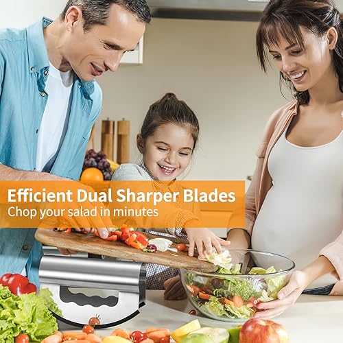 Viitech Hachoir à salade avec couvercle de protection, couteaux à hacher portatifs en acier inoxydable avec double lame pour laitue et légumes, outil de cuisine facile à hacher les légumes pour la - Nail Gallerys