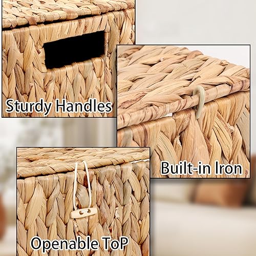 FEIALNDUO Paniers rectangulaires en osier avec couvercle, panier de rangement en jonc de mer pour la maison et le bureau (naturel, taille S) - Nail Gallerys