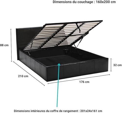 WEBER INDUSTRIES Lit Coffre Barcelona 160x200 + 1 sommier/Blanc - Nail Gallerys