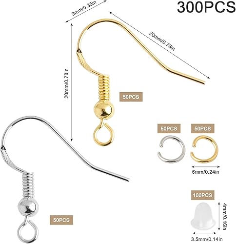 FRUHLING Lot de 300 crochets de boucles d'oreilles en argent 925 hypoallergéniques avec stoppeurs et anneaux de saut pour la fabrication de bijoux - Nail Gallerys