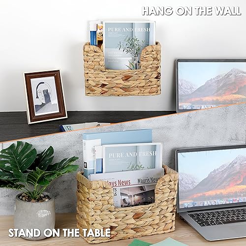 TOLIDA Panier mural naturel en jacinthe d'eau - Panier de rangement décoratif pour mur ou porte - En jonc de mer - Étanche - Pour lettres, factures, magazines, fleurs - Nail Gallerys