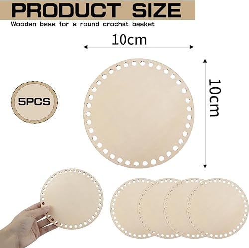 Fonyiunce 5 Pièces Fond de Sac, 10cm, Panier au Crochet Base en Bois, pour Panier de Panier en Bois Naturel Base en Bois pour Panier Au Crochet pour Bricolage Panier Tissage - Nail Gallerys