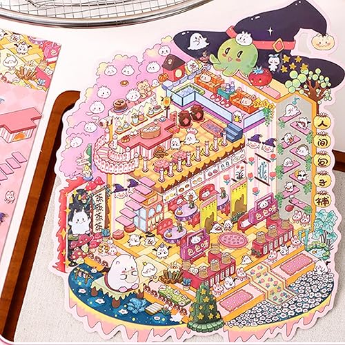 FOSDICK 4 Sets Grand Autocollants de Scène, 3D Stickers Scene Miniature, DIY 3D Autocollants Maison, 3D House Stickers, Autocollants 3D pour Maison, Cafe, Boutique, avec Pincette - Nail Gallerys