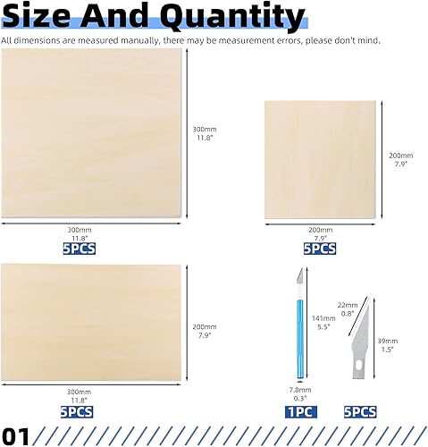 Glarks Lot de 15 feuilles de bois de tilleul brut de 3 tailles différentes – Parfaites pour le modélisme, la gravure sur bois, les projets de bricolage, le dessin et les décorations en bois - Nail Gallerys