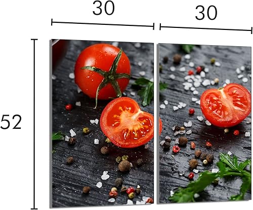 DarHaus Plaque de protection universelle pour plaque de cuisson 65 x 52cm 2 pièce Pour plaques de cuisson Protection contre les éclaboussures Planche a découper en verre trempé, Tomates Bois - Nail Gallerys