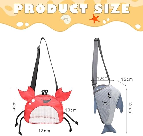 SacJkt Sac en Maille Plage, Sac Rangement Jouet Plage, Sac en Maille de Requin Crabe Mignon avec Sangle réglable, Sac Jouet Plage Enfant pour Les Vacances en Bord de mer - Nail Gallerys