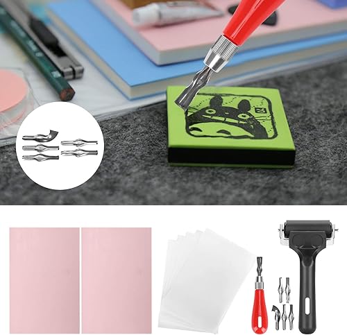 Papier Calque, Bloc de Caoutchouc, Rouleau Brayer, Kit D'outils de Démarrage d'impression de Blocs avec Outil de Coupe de Linoléum pour Bricolage, Sculpture, Artisanat, Tampons en Bois - Nail Gallerys