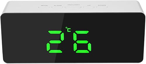 Horloge numérique LED miroir USB et piles 12h/24h °C/°F Réveil avec fonction snooze Luminance LED réglable Vert - Nail Gallerys