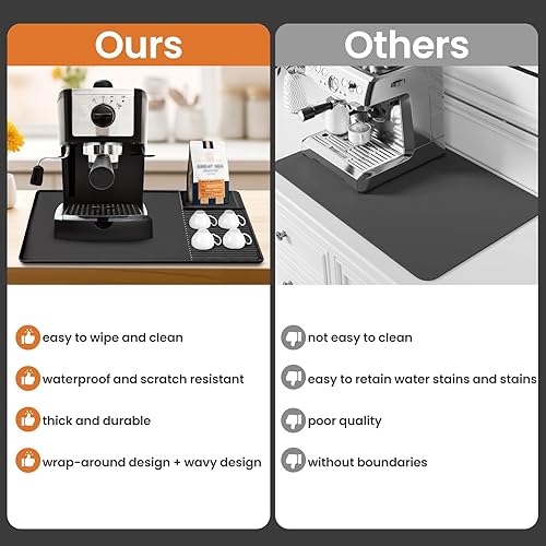 Tapis à café en silicone, 61 x 40,6 cm avec bords surélevés, accessoires de bar à café pliable et drainable pour machine à café expresso pour comptoirs de cuisine (noir) - Nail Gallerys