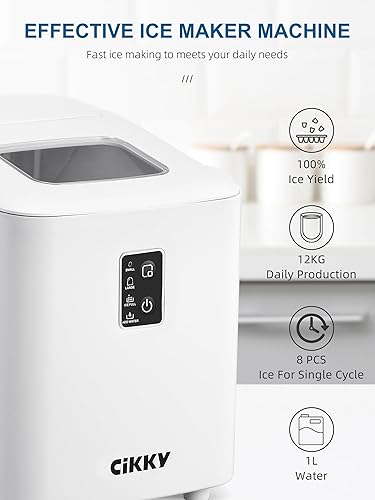 Cikky Machine à Glaçons, 12kg en 24h, 8 Glaçons en 8-10 Minutes, Machine a Glaçons avec Cuillère à Glace Réversible et Poignée de Transport, pour la Maison/Cuisine/Camping - Nail Gallerys