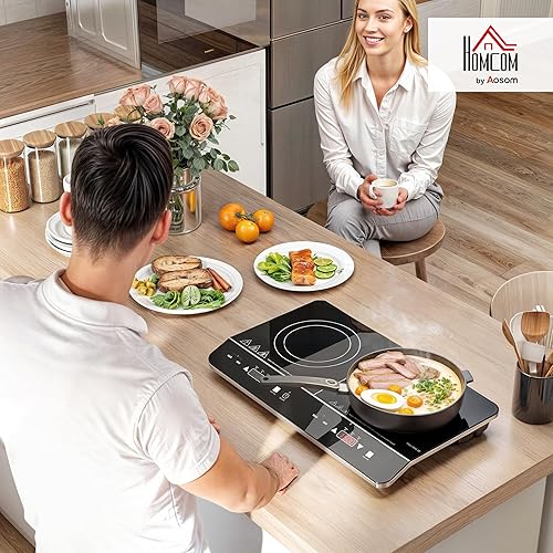 HOMCOM Plaque à induction portable 2 feux3500 W plaque de cuisson électrique avec 10 niveaux de température et 8 réglages de puissance, minuterie 3H, écran tactile LED, verrouillage enfant, noir - Nail Gallerys