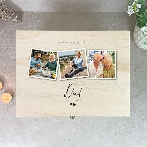 Grande boîte souvenir en bois personnalisable pour photo | Cadeau de deuil personnalisable | Charnières et fermoir en métal | Nom personnalisé | 30 cm x 23 cm x 18 cm (l x P x H) - Nail Gallerys