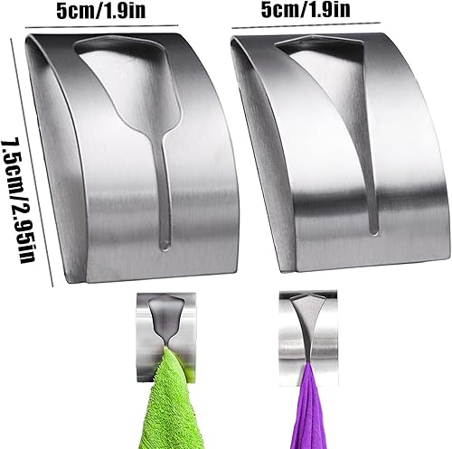 Attache Torchon Mural 4 Pcs Inox Attache Torchon Cuisine AdhéSif Patère Autocollant Torchons Crochet Mural Porte Torchons Autocollante Acier Inox Pour Serviettes de Bain Torchons Tabliers (5 X 7.5 cm) - Nail Gallerys