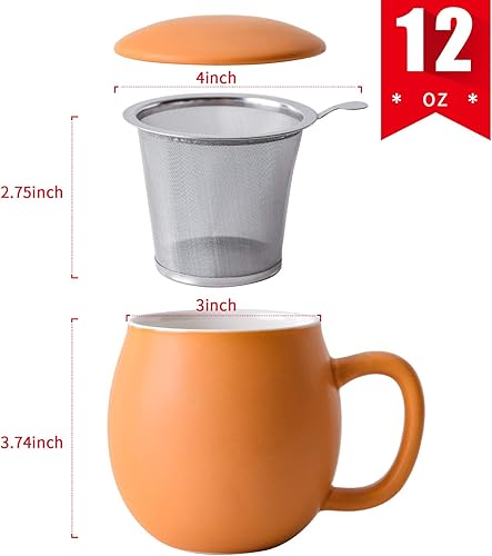 Yundu Tasse à thé en porcelaine avec infuseur et couvercle, 350 ml, jaune mat - Nail Gallerys
