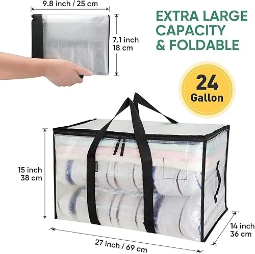Fiabgum Grand Rangement Vetement 90L, 4 Pièces Boîte de Déménagement Transparente, Sac Rangement Vetement, sac rangement couette, Housse Vetement avec poignée pour Ranger et Organiser les Vêtements - Nail Gallerys