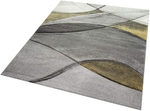 CARPETIA Tapis Moderne Tapis Salon Vagues Jaune Gris Pastel Größe 60x110 cm - Nail Gallerys