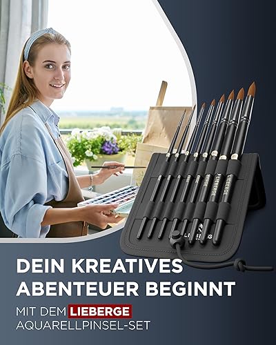 LIEBERGE Pinceaux aquarelle de qualité supérieure - 8 pinceaux en poils synthétiques de martre de qualité supérieure - Lot de pinceaux aquarelle sans perte de poils lors de la peinture - Watercolor - Nail Gallerys